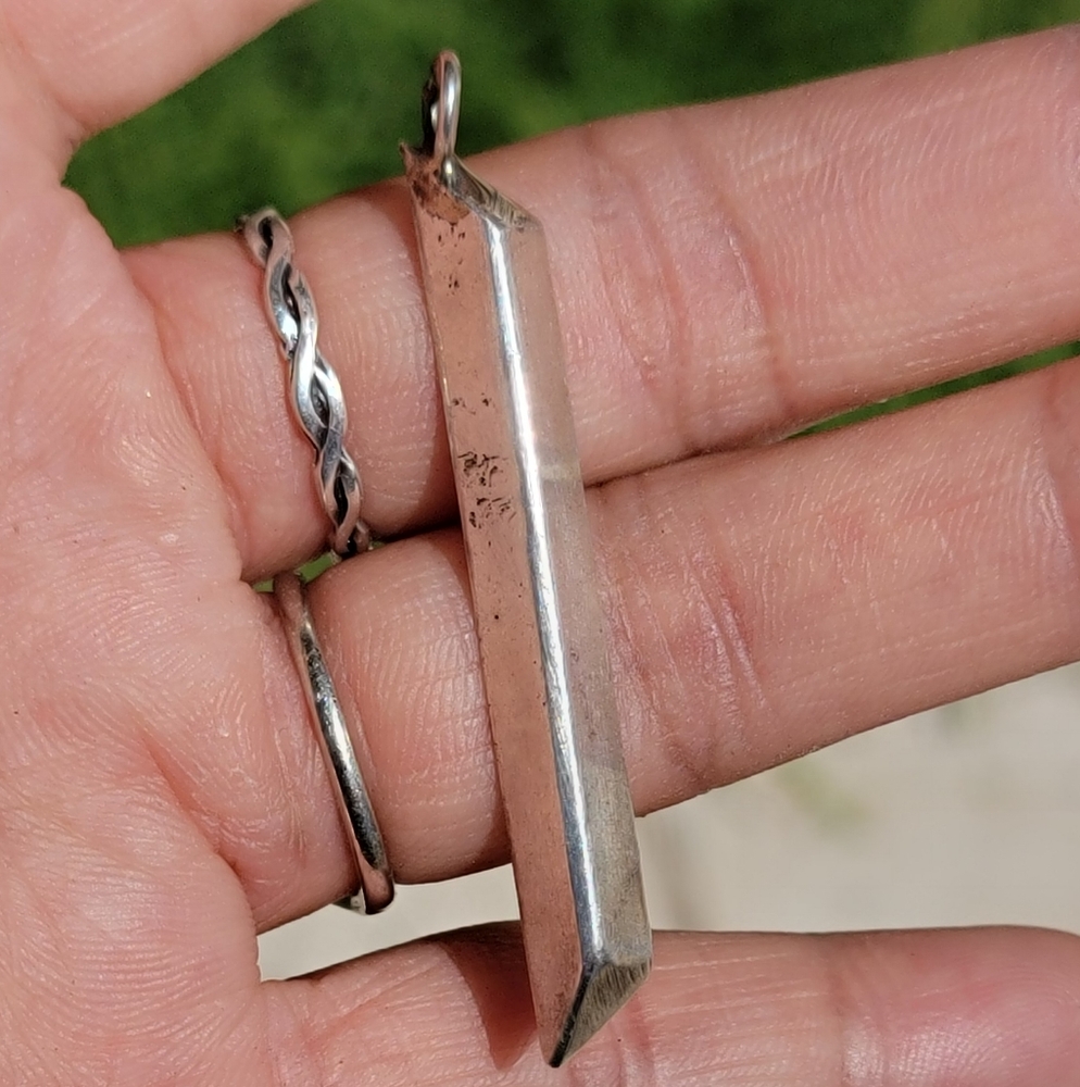 Vintage silversmith handmade solid 925 sterling silver ingot necklace pendant